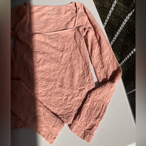 Free People Smoke Rose Have It All Pink Floral Crinkle Long Sleeve Textured Top - Picture 14 of 17